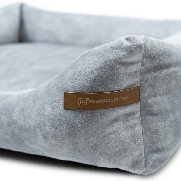 Frida økologisk hundeseng, ortopædisk hundeseng, lysegrå med farver, størrelse S-XL