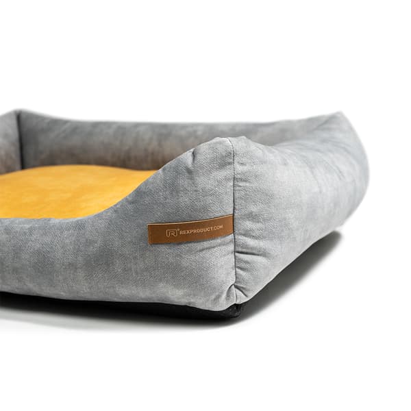 Frida økologisk hundeseng, ortopædisk hundeseng, lysegrå med farver, størrelse S-XL