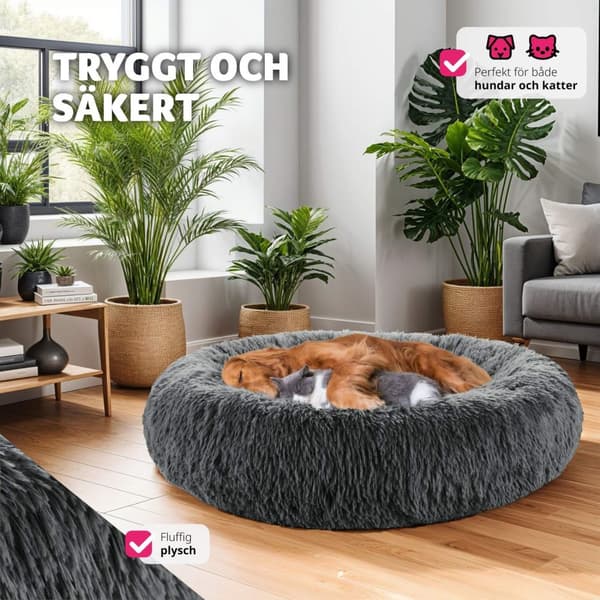 Hundbädd Maja med tjock stoppning och lång plysch - Ø 60 cm