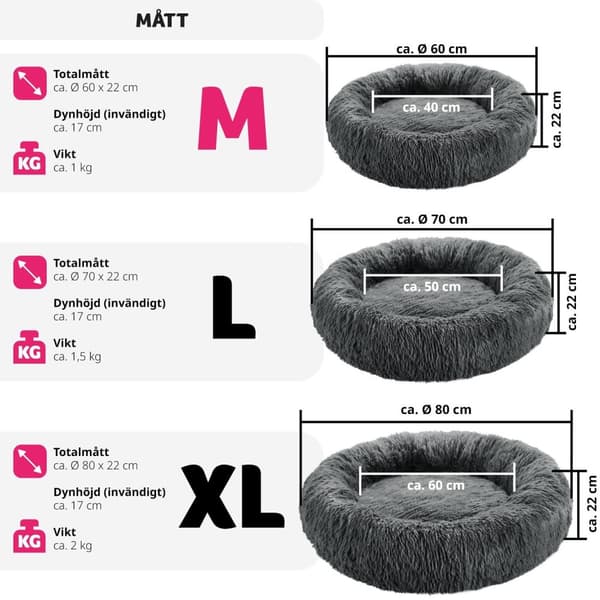Hundbädd Maja med tjock stoppning och lång plysch - Ø 60 cm
