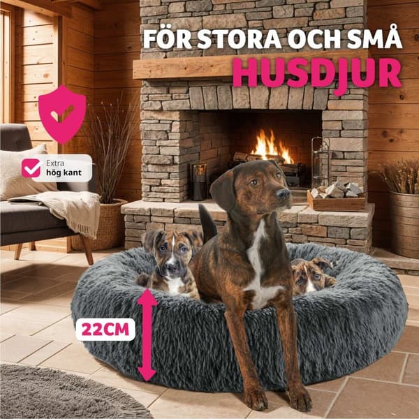 Hundbädd Maja med tjock stoppning och lång plysch - Ø 60 cm