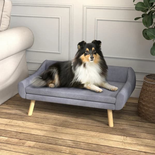 Rootz Pet Sohva - Koirasohva - Scandi Design - Irrotettava tyyny - Velvet Look - Harmaa + Natural - 102cm x 58,5cm x 42,5cm