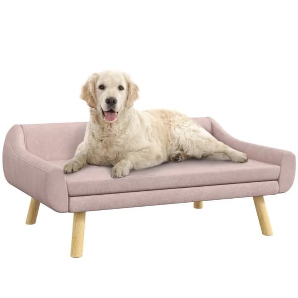 Rootz Pet Sofa - Hundesofa - Scandi Design - Aftagelig pude - Velvet Look - Pink + Naturlig - 102 cm x 58,5 cm x 42,5 cm