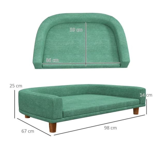 Rootz Hundeseng - Tyk pude - Hundesofa - Elegant design - Pet Sofa - Eukolyptus - Polyester-MDF - Grøn - 68L x 68W x 35H cm
