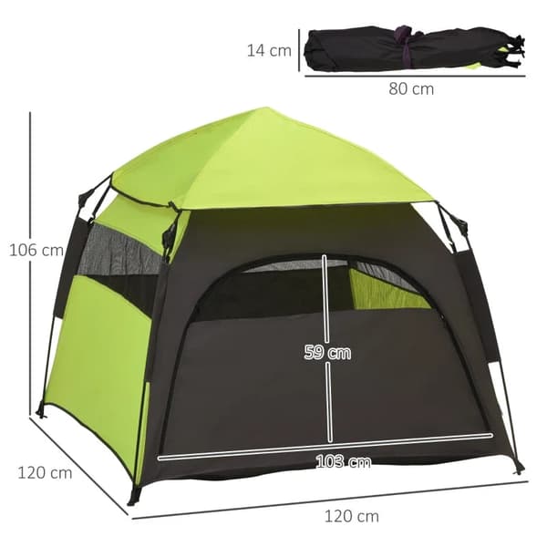 Rootz Pet Telt - Hundetelt - Udendørs dyretelt - Jordspyd + Transporttaske - Grøn + Sort - 110cm x 110cm x 85cm