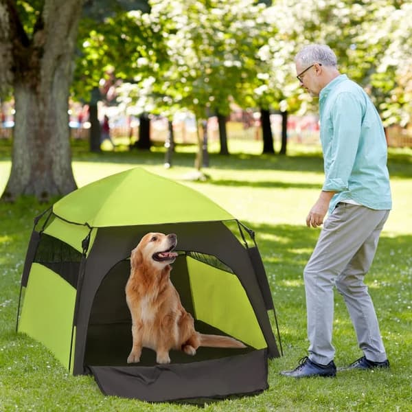 Rootz Pet Telt - Hundetelt - Udendørs dyretelt - Jordspyd + Transporttaske - Grøn + Sort - 110cm x 110cm x 85cm