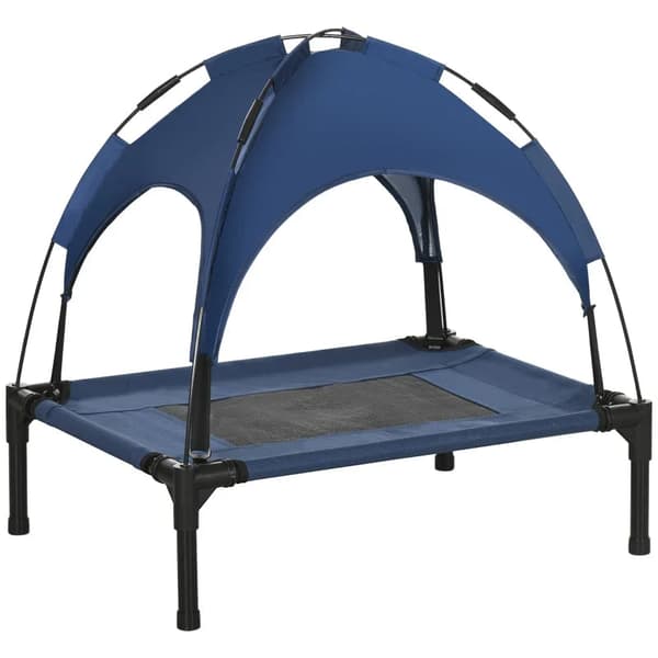 Rootz Pet Bed - Koiran sänky - Ulkona oleva koiran sänky katos - Säänkestävä - Sininen + musta - 61 cm x 46 cm x 62 cm
