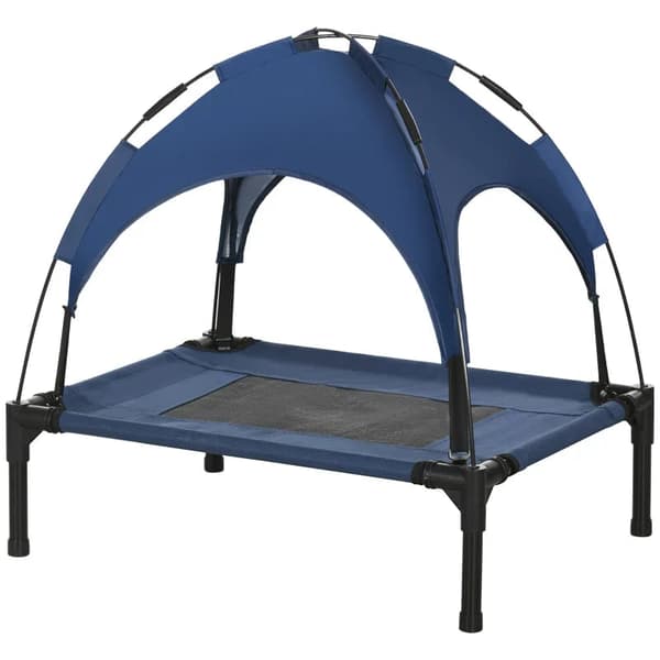 Rootz Pet Bed - Hundsäng - Hundsäng utomhus med baldakin - Väderbeständig - Blå + Svart - 61cm x 46cm x 62cm