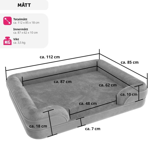 Ortopedisk hundbädd Kimba med hög kant - XL (112 x 85 x 18 cm)