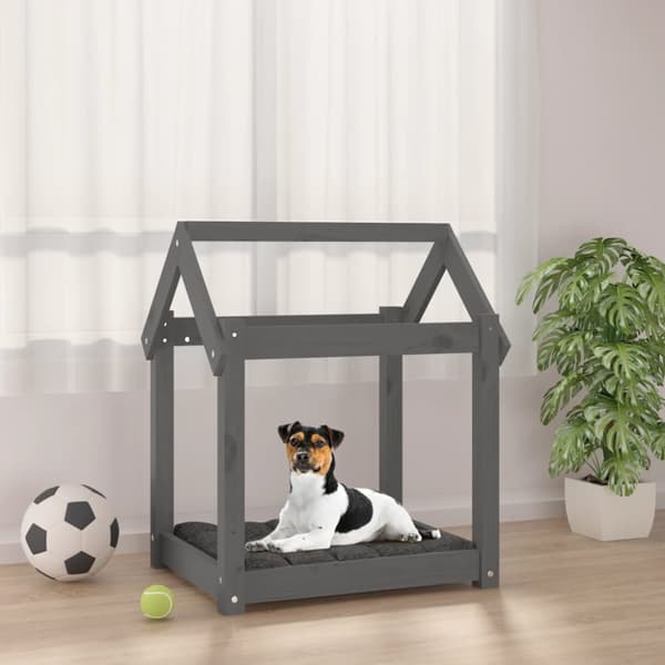 vidaXL hundeseng 61x50x70 cm massivt fyrretræ grå -  Hundesenge