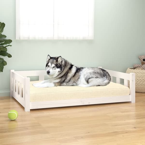 vidaXL hundeseng 105,5x75,5x28 cm massivt fyrretræ hvid -  Hundesenge