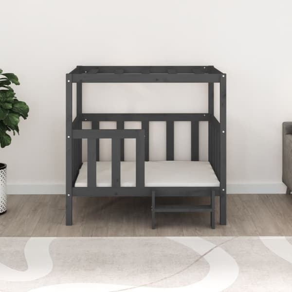 vidaXL hundeseng 105,5x83,5x100 cm massivt fyrretræ grå -  Hundesenge