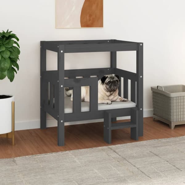 vidaXL hundeseng 65,5x43x70 cm massivt fyrretræ grå - Hundesenge