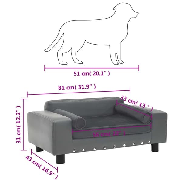 hundesofa 81x43x31 cm plys og kunstlæder grå