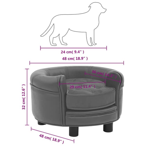 hundesofa 48x48x32 cm plys og kunstlæder grå