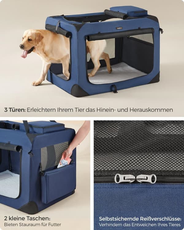 Rootz XXXL Mørkeblå Hundeboks - Kæledyrsbur - Kennel - Metalramme - 600D Oxford-stof - PVC-belægning - Fleece - Rummeligt interiør - Let at folde - Le