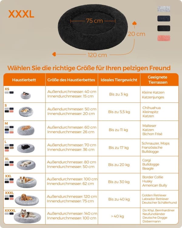 Rootz Pehmo koiransänky - Lemmikkien sänky - Mukava tyyny - Pehmeä täyte - Kevyt - Muste musta - 120cm x 20cm - 3,2kg