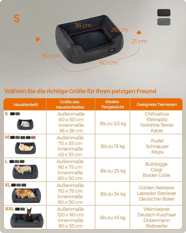 Rootz Dog Bed - Lemmikin sänky - Pehmustettu matto - Pellavajäljitelmä - Pehmopehmuste - Liukumaton kangas - 60 cm x 50 cm x 21 cm