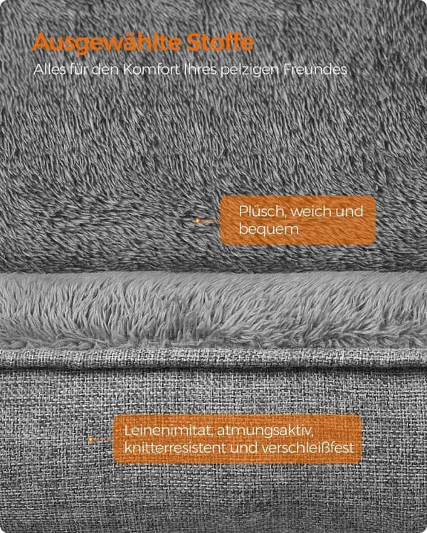 Rootz lysegrå hundeseng - kæledyrsseng - polstret måtte - imiteret linned - plys - PP polstring - skridsikkert stof - 60 cm x 50 cm x 21 cm