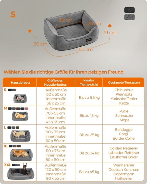 Rootz lysegrå hundeseng - kæledyrsseng - polstret måtte - imiteret linned - plys - PP polstring - skridsikkert stof - 60 cm x 50 cm x 21 cm