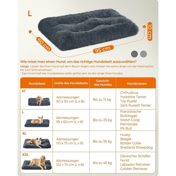 Rootz Dark Grey koiransänky - Lemmikkimatto - Pehmustettu sänky - PV-pehmomateriaali - PP-täyte - Liukumaton kangas - 95 cm x 60 cm x 10 cm - Kevyt 1,