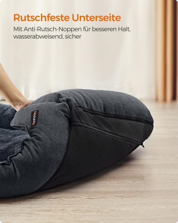 Rootz Plys Hundeseng - Husdyrseng - Hyggelig seng - Imiteret linned - Anti-Slip stof - 120 cm x 90 cm x 30 cm