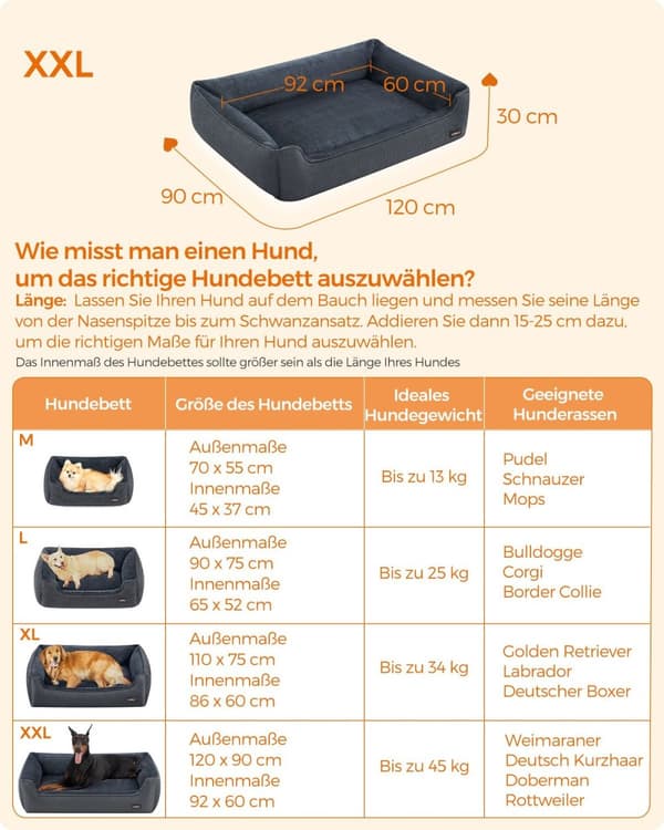 Rootz Plys Hundeseng - Husdyrseng - Hyggelig seng - Imiteret linned - Anti-Slip stof - 120 cm x 90 cm x 30 cm
