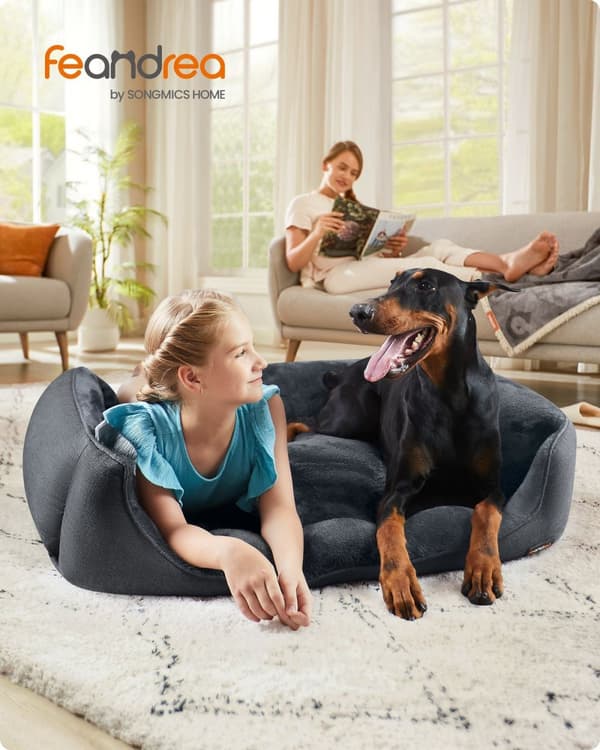 Rootz Plys Hundeseng - Husdyrseng - Hyggelig seng - Imiteret linned - Anti-Slip stof - 120 cm x 90 cm x 30 cm