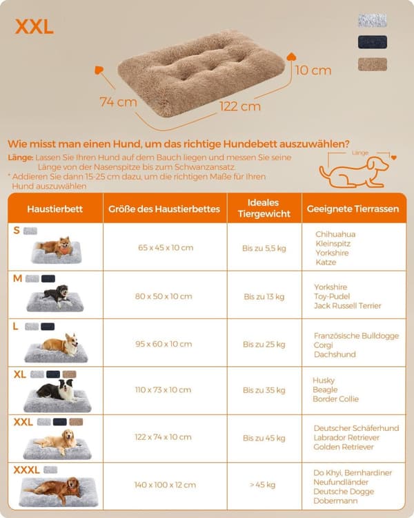 Rootz Camel Brown Hundsäng - Husdjursmatta - Dämpad säng - Plyschmaterial - Halkfritt tyg - Ortopediskt stöd - 122cm x 74cm x 10cm