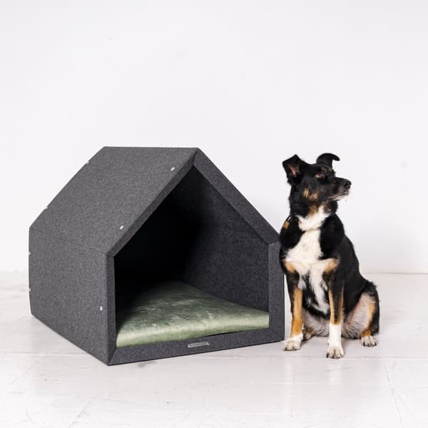 Rexproduct Pethome 2.0 moderne økologisk hundegård lysegrå med farverig madras