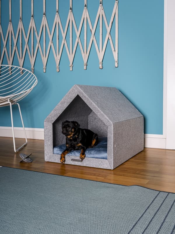 Rexproduct Pethome 2.0 moderne økologisk hundegård lysegrå med farverig madras