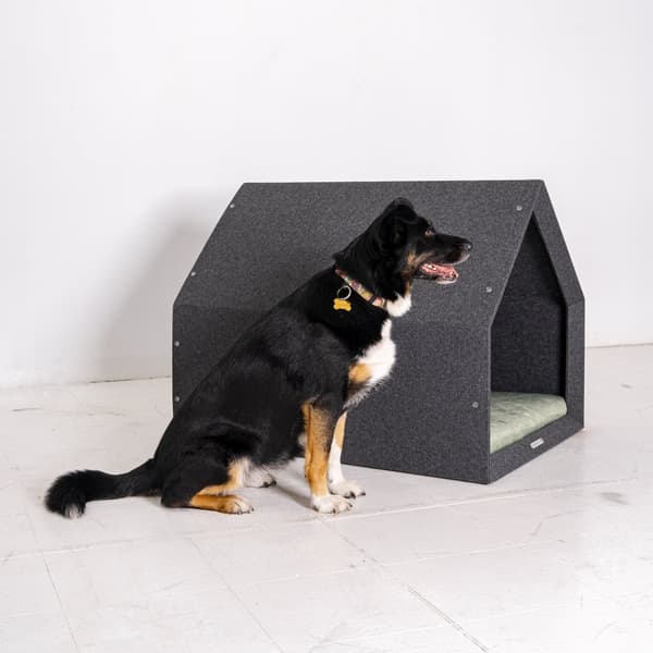 Rexproduct Pethome 2.0 moderne økologisk hundegård lysegrå med farverig madras