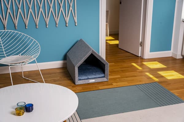 Rexproduct Pethome 2.0 modern ekologisk hundkoja ljusgrå med färgglad madrass
