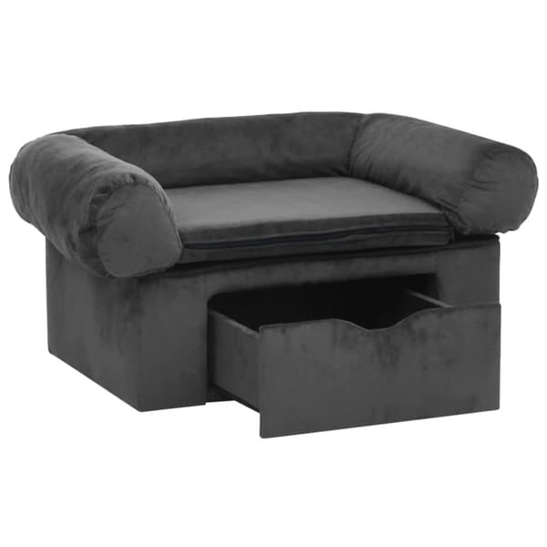 hundesofa med skuffe 75x50x38 cm plys mørkegrå
