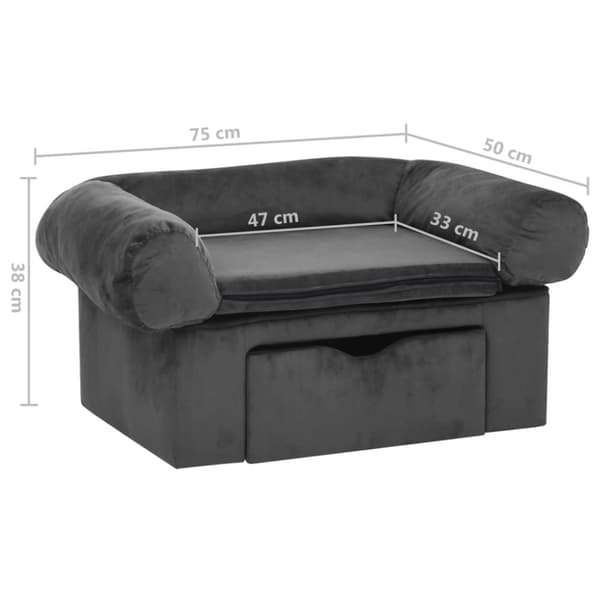 hundesofa med skuffe 75x50x38 cm plys mørkegrå