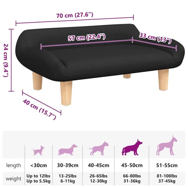 hundeseng 70x40x24 cm stof sort