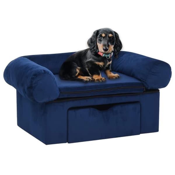 hundesofa med skuffe 75x50x38 cm plys blå