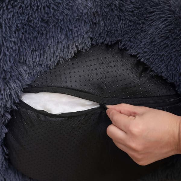 Rootz Fluffy Hundeseng - Dyreseng - Donutpude - Plysstof - PP Bomuld - 90 cm x 20 cm - Mørkegrå - 2,1 kg