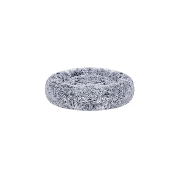 Rootz Fluffy Dog Bed - Donut-kudde - Ombré-grå - Plyschtyg - PP-bomull - 90 cm x 20 cm - Lättvikt 2,1 kg - Inkluderar hundkorg