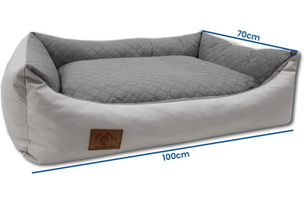 Hållbar ljusgrå hundsäng med anti-slip botten, 100x70 cm, maskintvättbar