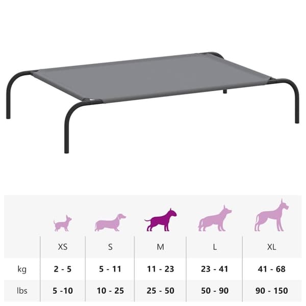 vidaXL Forhøyet hundeseng grå 110x65x20 cm oxfordstoff og stål