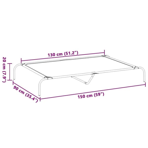 vidaXL Korotettu koiransänky harmaa 150x90x20 cm tekstiili ja teräs