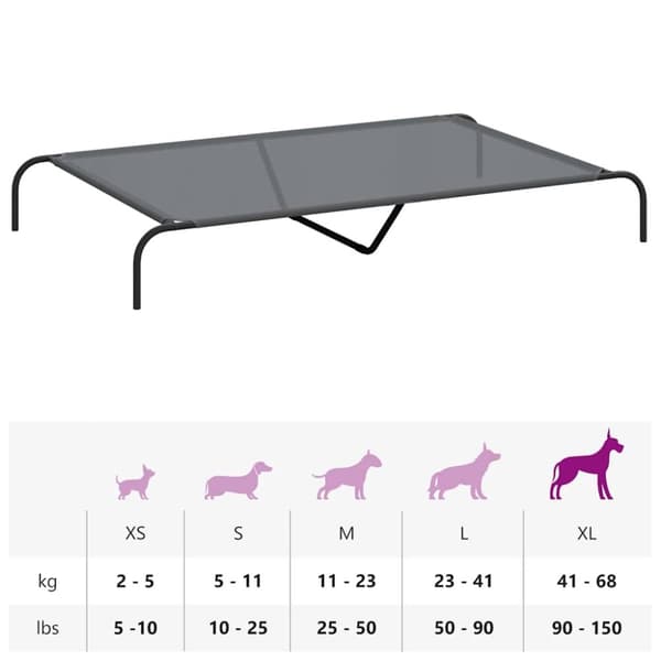 vidaXL Korotettu koiransänky harmaa 150x90x20 cm tekstiili ja teräs