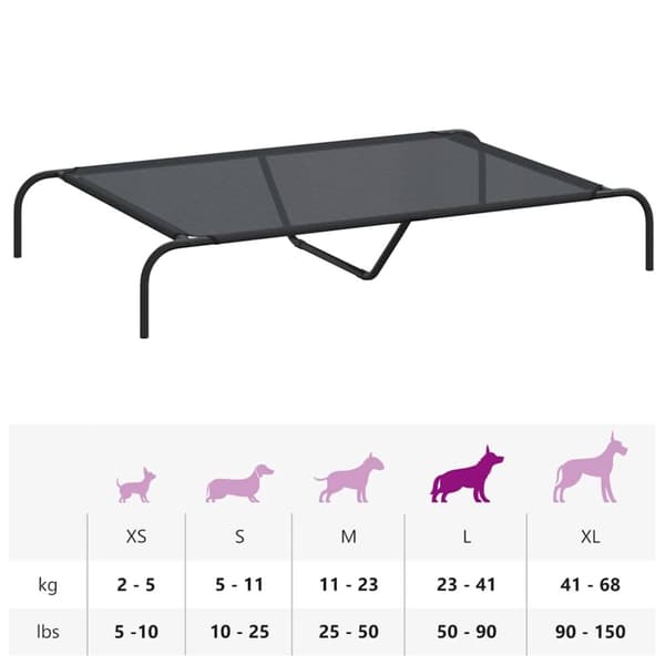 vidaXL Förhöjd hundbädd svart 130x80x20 cm textilene och stål