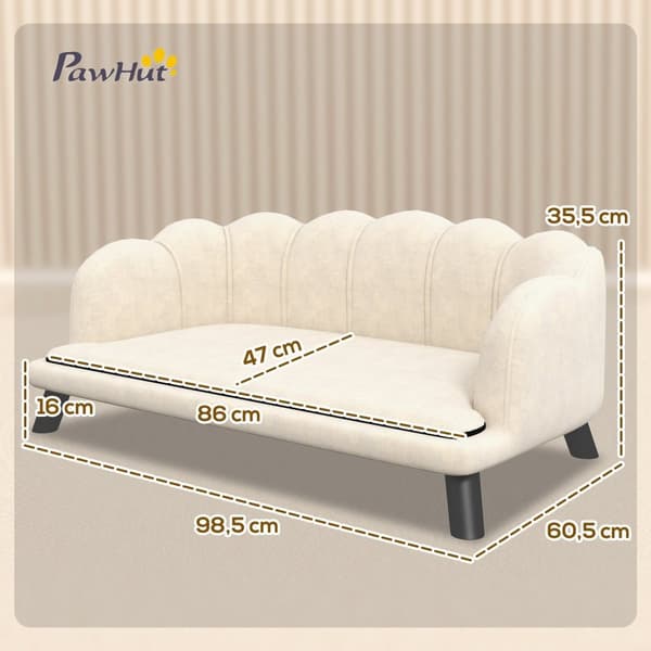 Rootz Dog Sofa Cat Bed - Pet Couch - Animal Lounger - Soft Velour Pushion - 98,5 cm x 60,5 cm x 35,5 cm - Elegant Shell Design