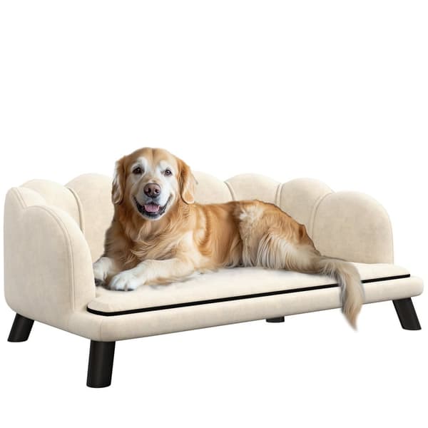 Rootz Dog Sofa Cat Bed - Pet Couch - Animal Lounger - Soft Velour Pushion - 98,5 cm x 60,5 cm x 35,5 cm - Elegant Shell Design