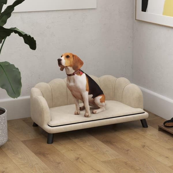 Rootz Dog Sofa Cat Bed - Pet Couch - Animal Lounger - Soft Velour Pushion - 98,5 cm x 60,5 cm x 35,5 cm - Elegant Shell Design