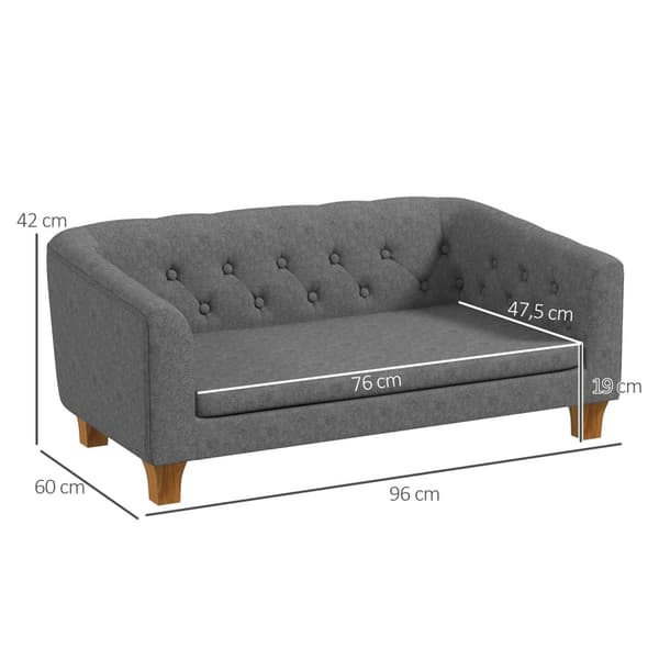 Rootz Dog Sofa - Pet Couch - Canine Lounge - Avtagbar kudde - Easy Clean - 96 x 60 x 42 cm grå