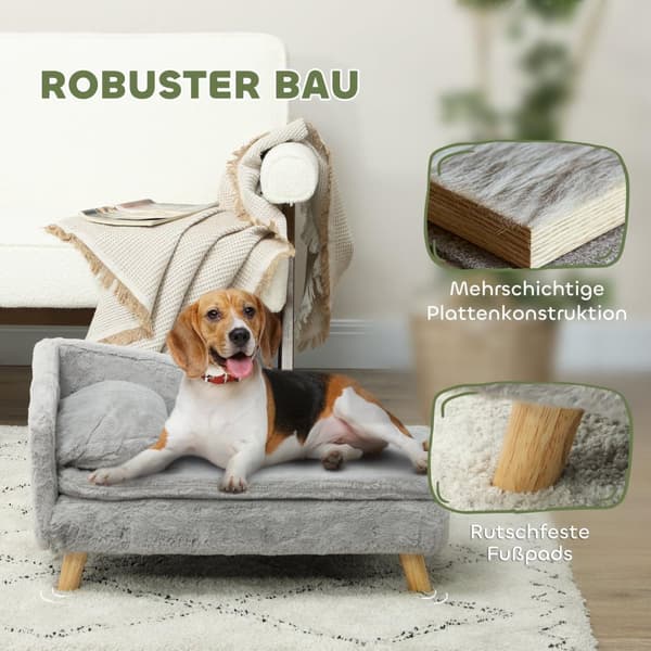 Rootz Dog -sohva - Pet -sohva - Koiran istuin - pehmeä muhkea mukavuus - 70 x 42,5 x 38,5 cm harmaa