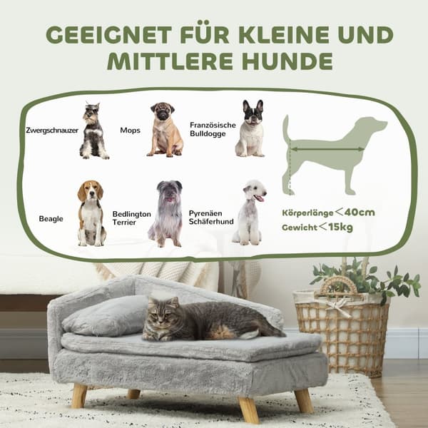Rootz Dog -sohva - Pet -sohva - Koiran istuin - pehmeä muhkea mukavuus - 70 x 42,5 x 38,5 cm harmaa